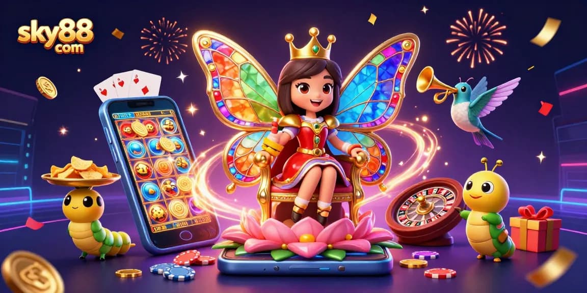Bet big with sky88 com as the vibrant queen presides over the 3D casino extravaganza.