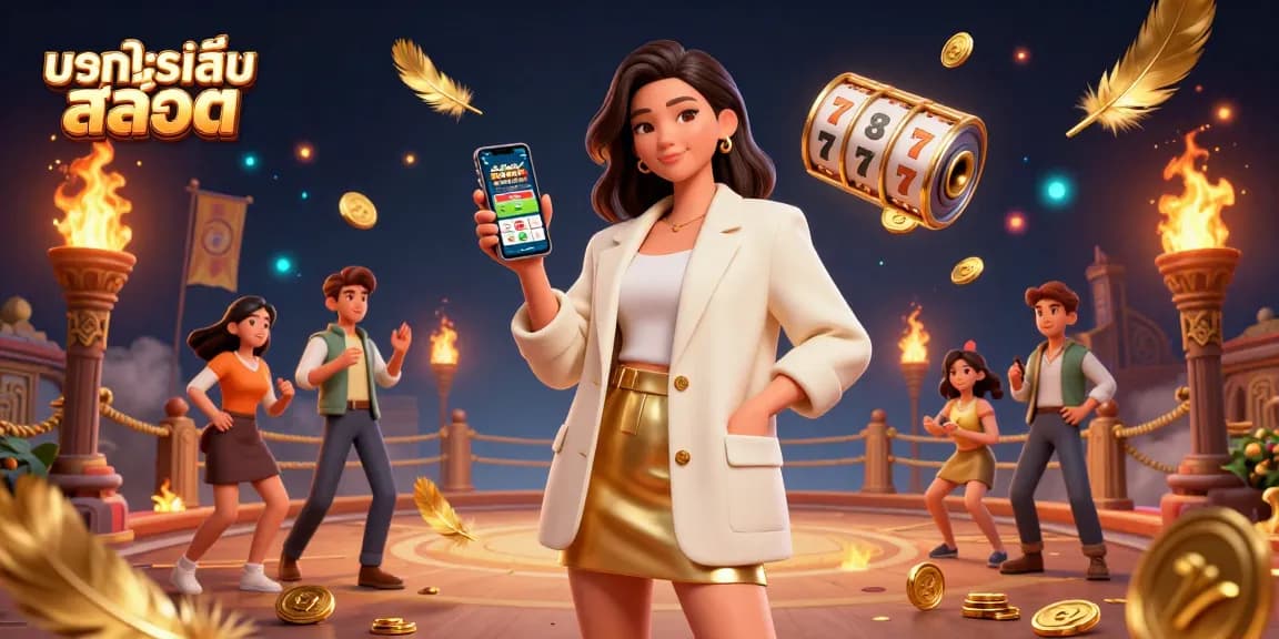 Engage in ทดลองเล่นสล็อต with strategy and excitement, featuring a vibrant 3D casino scene.