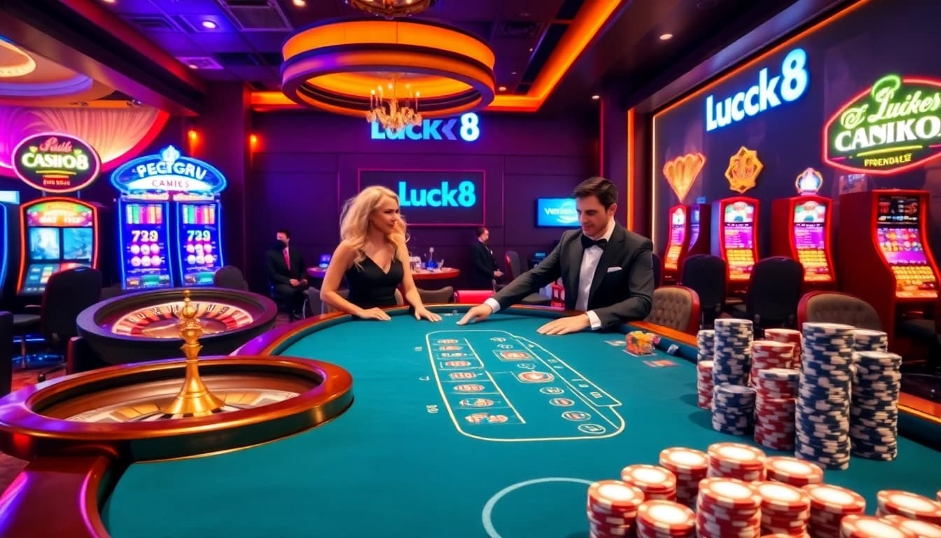 Experience thrilling gameplay at Luck8 casino with vibrant slot machines and live dealer action.