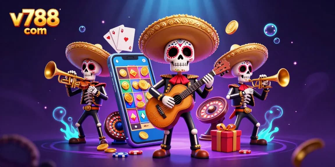 Spin games and win rewards with the vibrant v788 com carnival casino illustration.