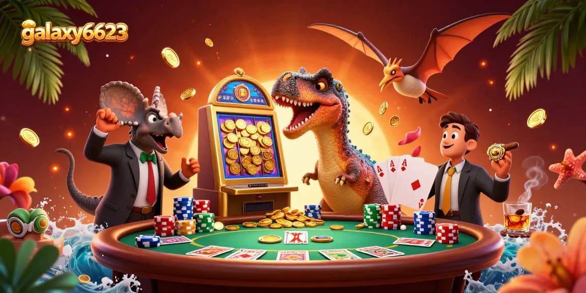 Experience excitement with galaxy6623 as characters engage in thrilling casino action, showcasing vibrant jackpot moments and rich game elements.
