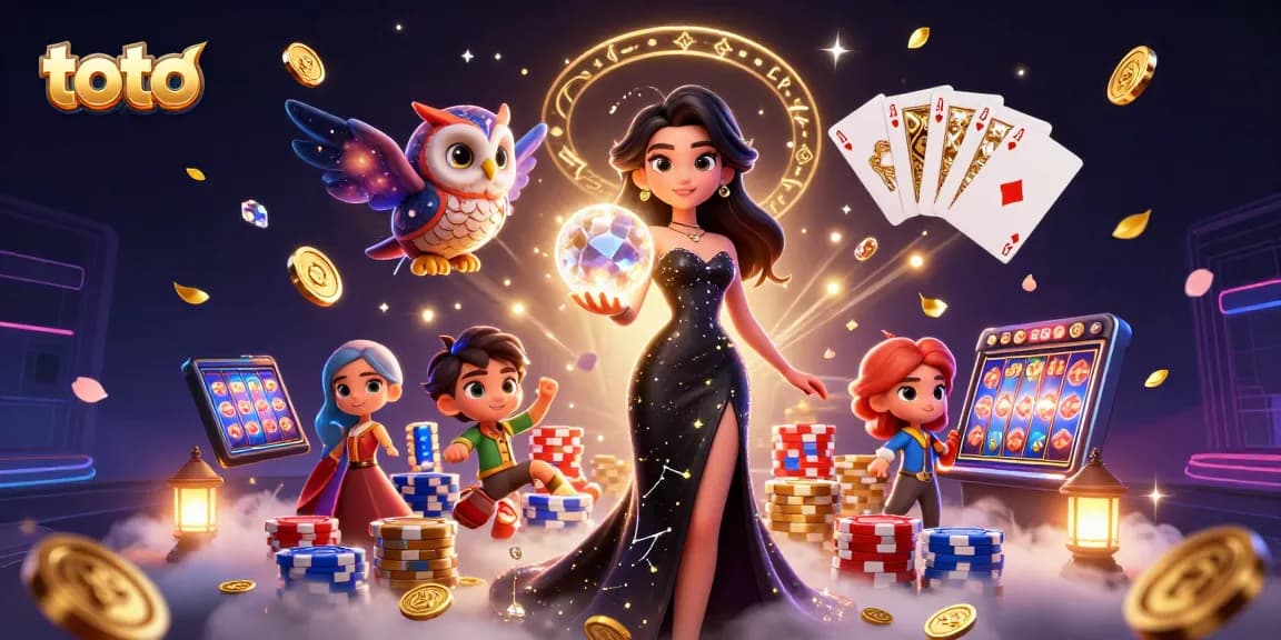 Experience thrilling toto gaming with a 3D illustration showcasing fortune and chance in an engaging casino scene.