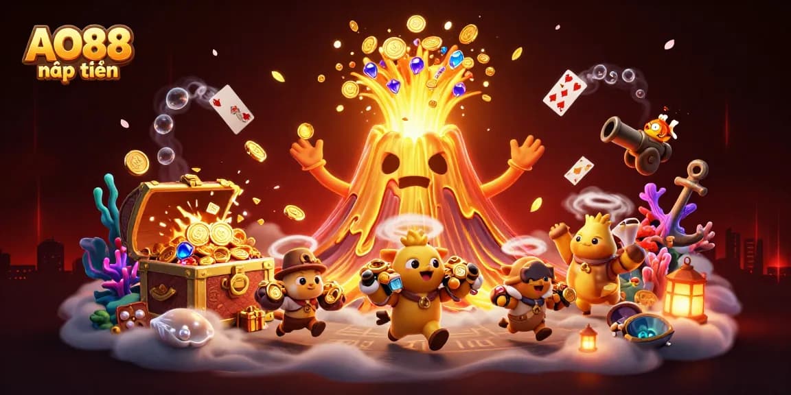 Experience the thrill of AO88 nạp tiền with explosive rewards and vibrant casino elements in a dynamic, colorful scene.