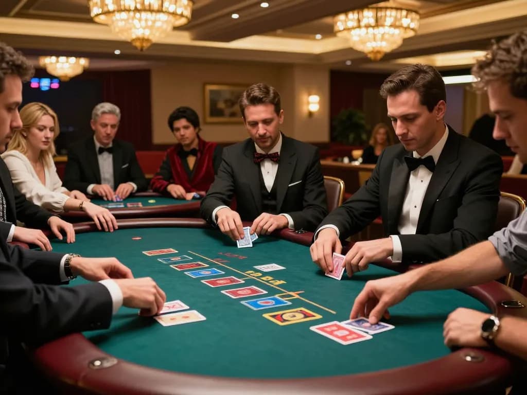 fun88s players engaging in a competitive blackjack game in an upscale casino atmosphere