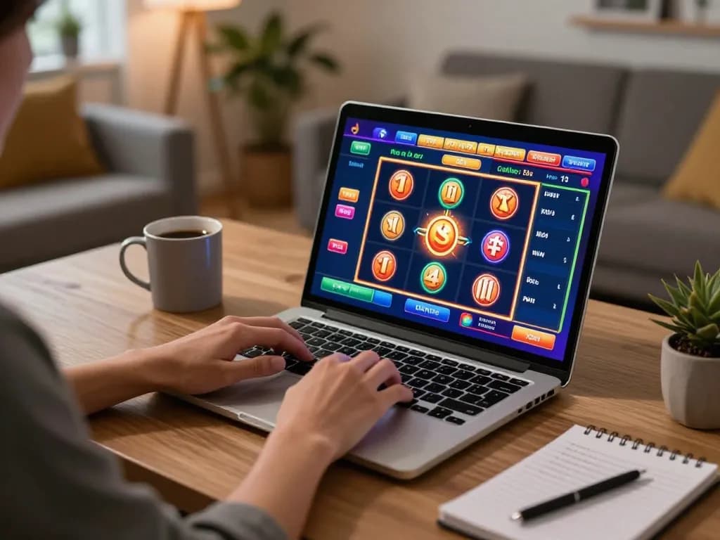 Casinon utan svensk licens: Spelare engagerad med online slots i en mysig hemmamiljö