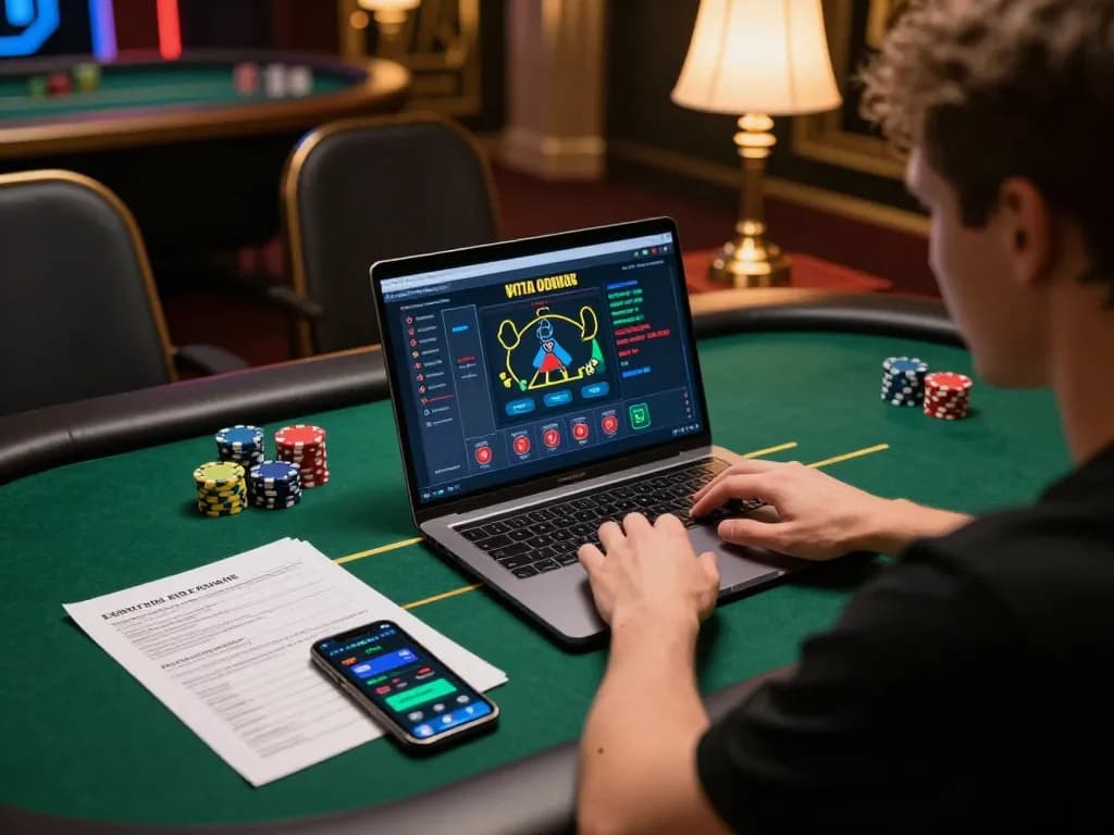 Engaged player at https://one88.br.com/ immersing in a high-stakes online poker tournament.
