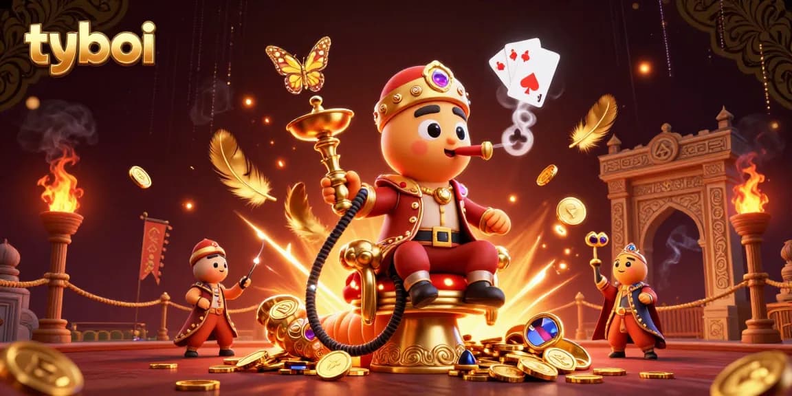 Experience thrilling gaming action with tyboi featuring a vibrant illustration of a caterpillar master and golden coins.