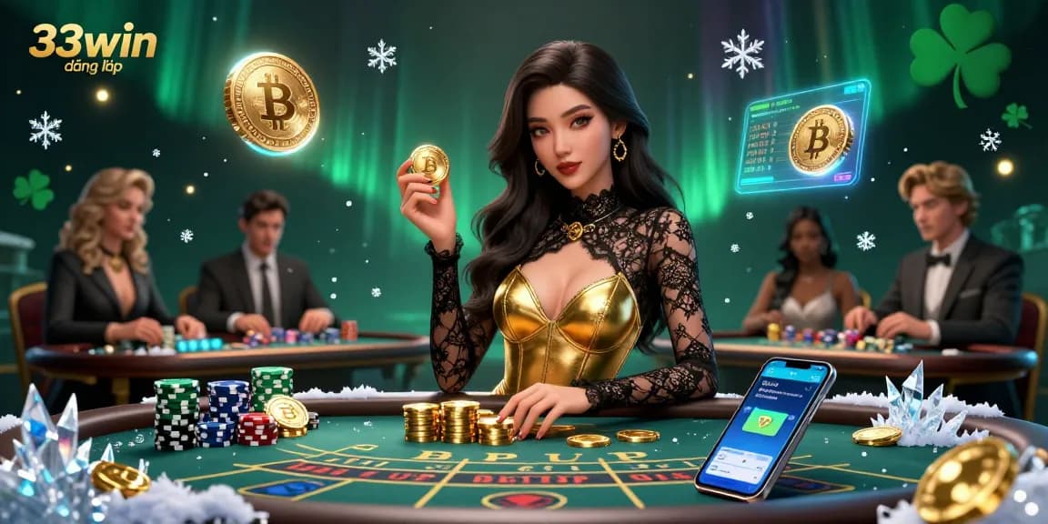 Engage with the thrilling experience of 33win đăng nhập at a high-stakes baccarat table featuring crypto elements.