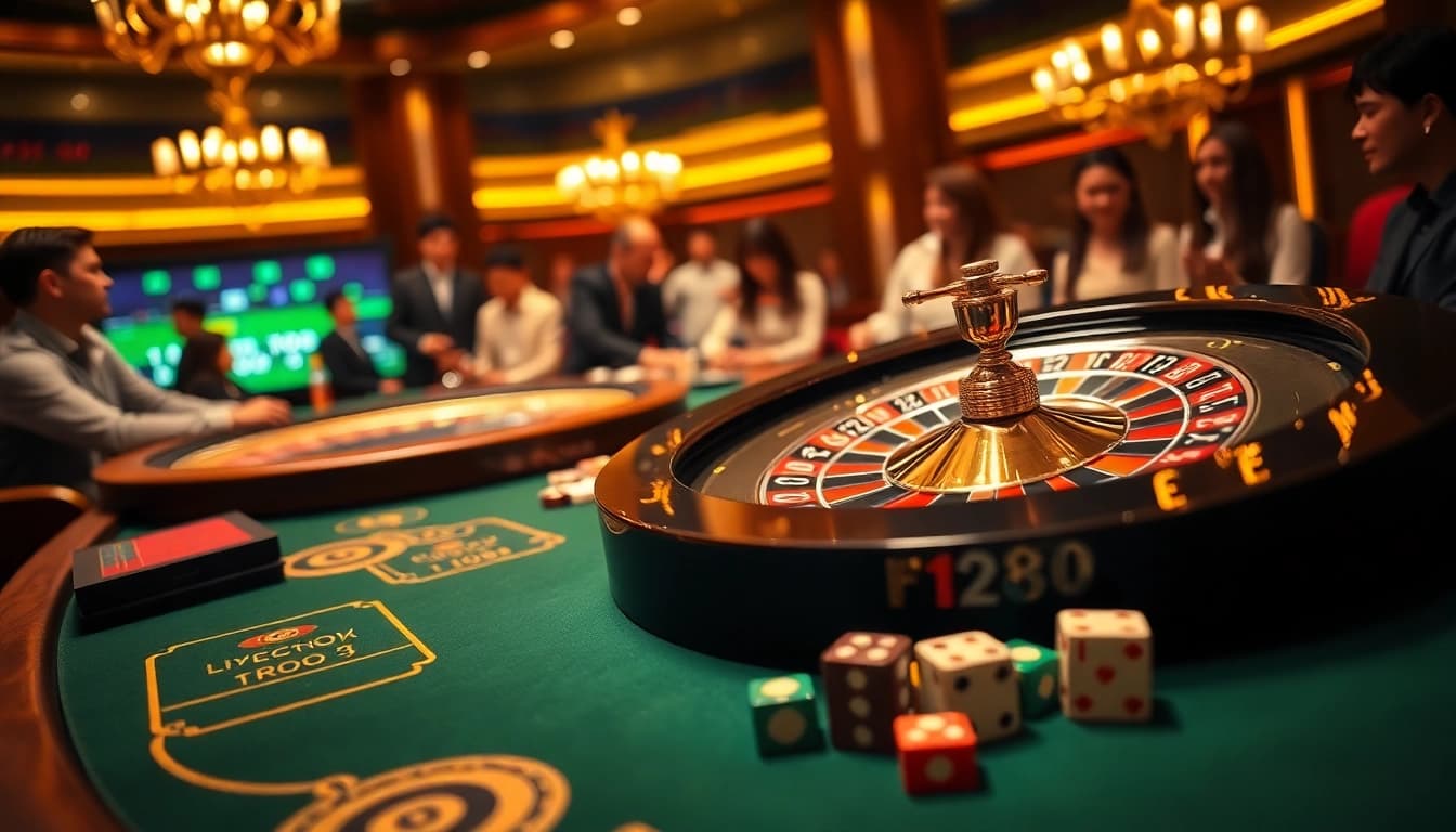 Engaging players at nhà cái rr88 amidst a vibrant casino scene with roulette and poker chips.