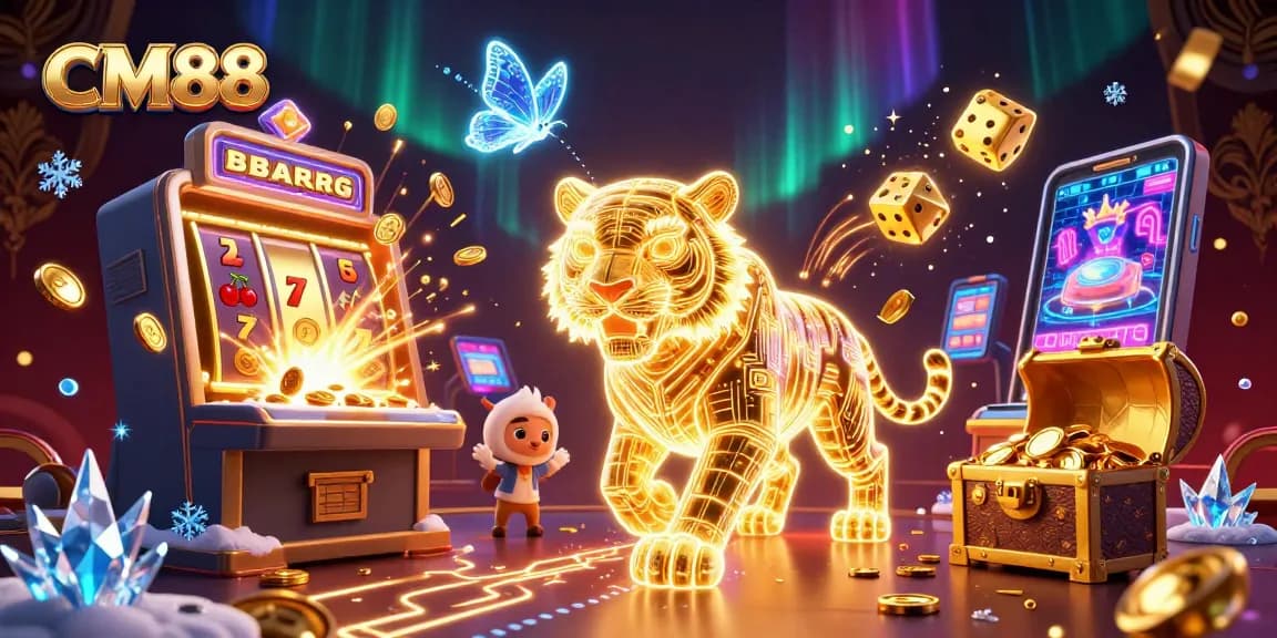 Experience high-energy gaming with CM88's vibrant digital casino landscape featuring dynamic characters.