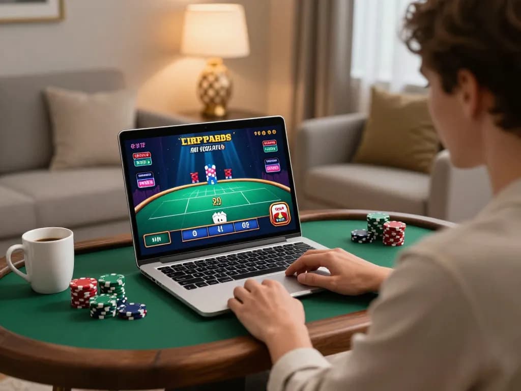 fun88s player enjoying an online poker game at home, showcasing strategy and engagement.
