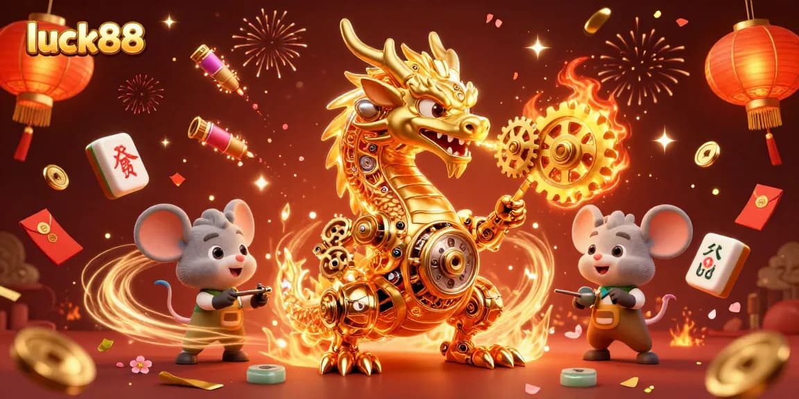 Experience thrilling gameplay at luck88 with dynamic casino elements and a charming dragon character.