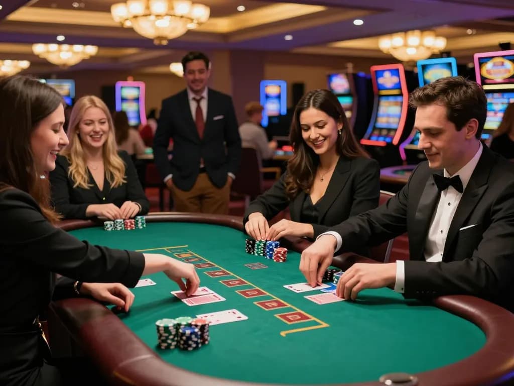 Players engaging in a thrilling live blackjack game at tip88 casino, with a dealer managing the action.