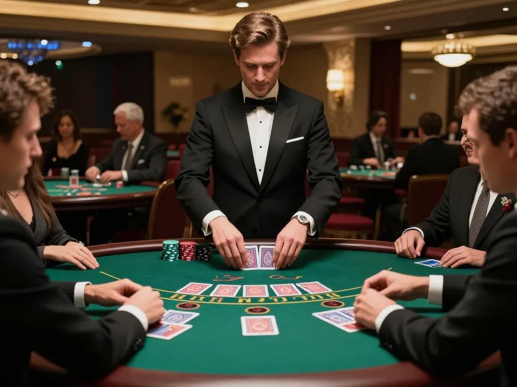 Players strategizing at the da88hq blackjack table, high-stakes ambiance enhancing gameplay experience.