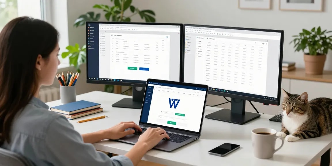 Seamlessly downloading WPS Download on a laptop in a modern home office.