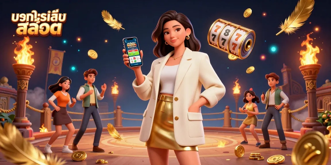 Engage in ทดลองเล่นสล็อต with strategy and excitement, featuring a vibrant 3D casino scene.