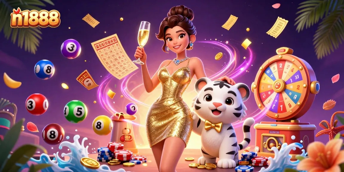 Experience exciting gambling adventures with n1888 in this vibrant 3D digital casino scene.