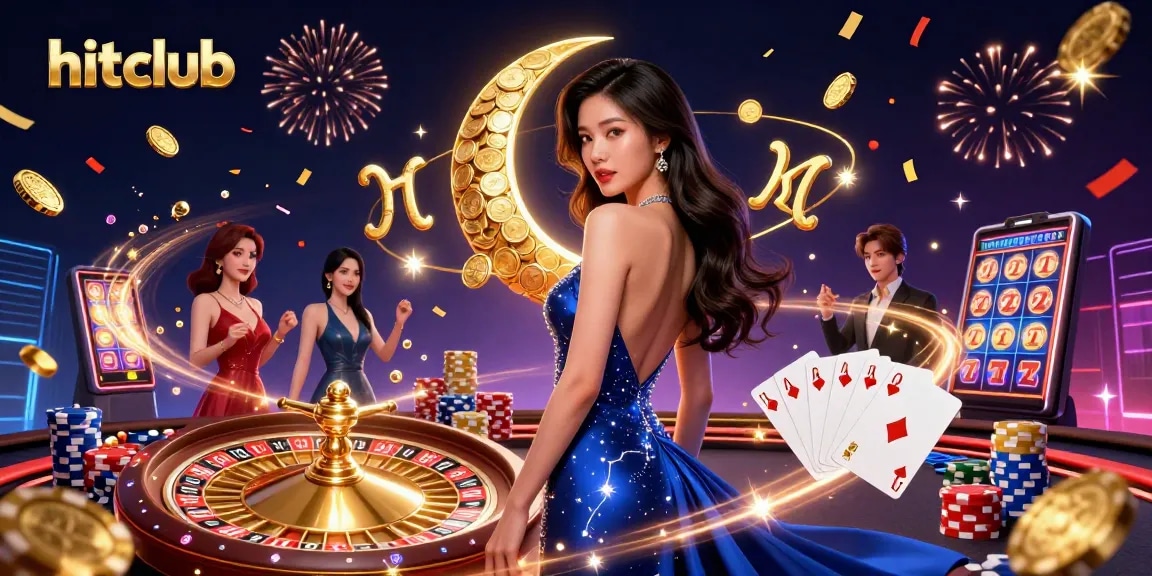 Hitclub's elegant gaming scene showcases lavish prizes and dynamic casino elements in 3D.