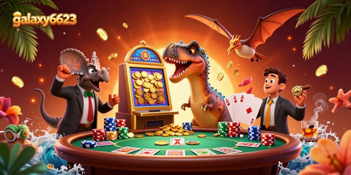 Experience excitement with galaxy6623 as characters engage in thrilling casino action, showcasing vibrant jackpot moments and rich game elements.
