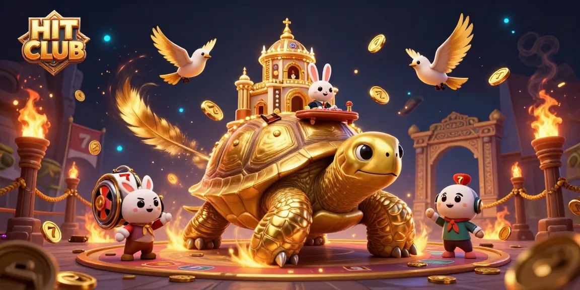 Experience the thrill of HIT CLUB with a golden tortoise casino scene featuring a rabbit dealer.