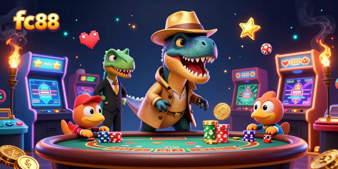 Experience the thrill at fc 88 with colorful casino game elements and lively characters.