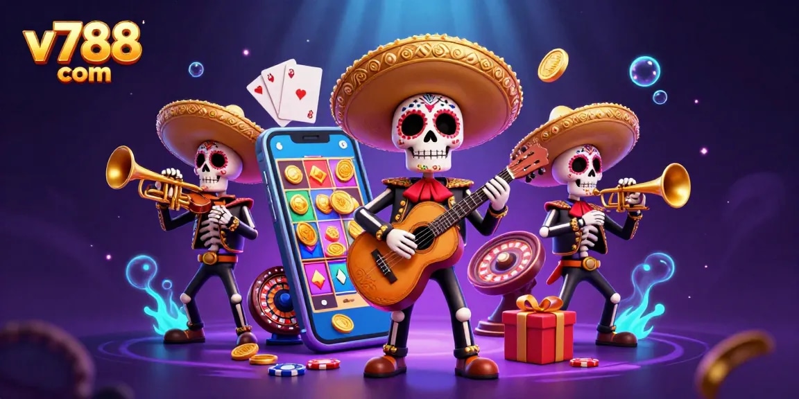 Spin games and win rewards with the vibrant v788 com carnival casino illustration.