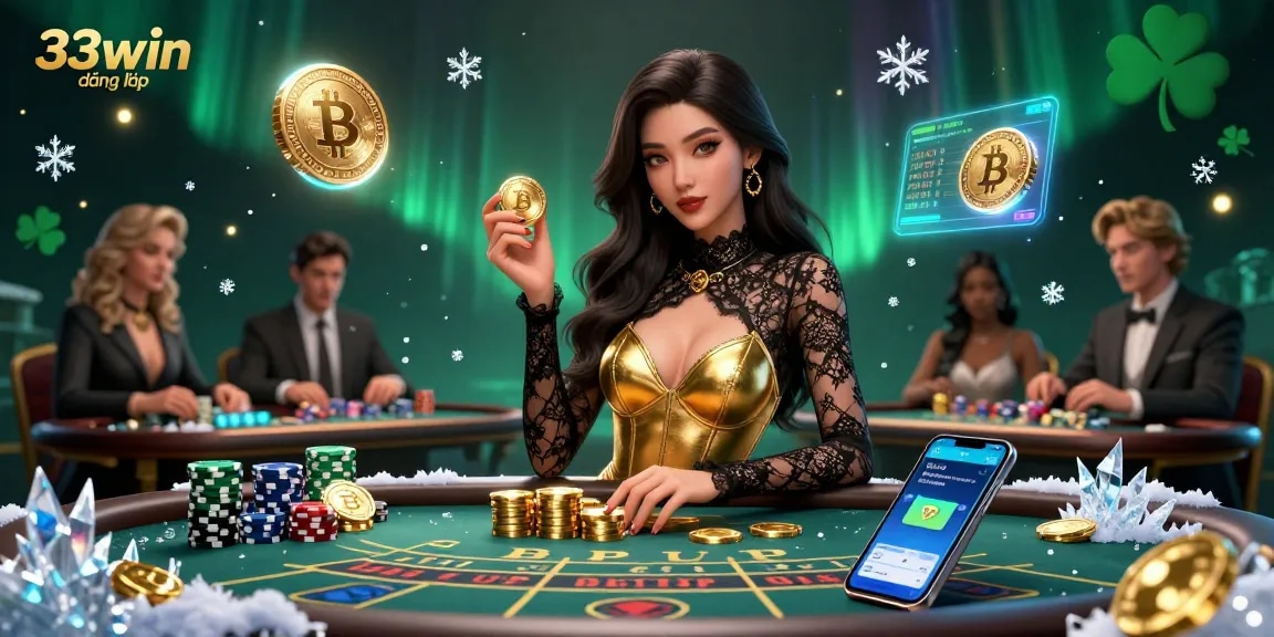 Engage with the thrilling experience of 33win đăng nhập at a high-stakes baccarat table featuring crypto elements.