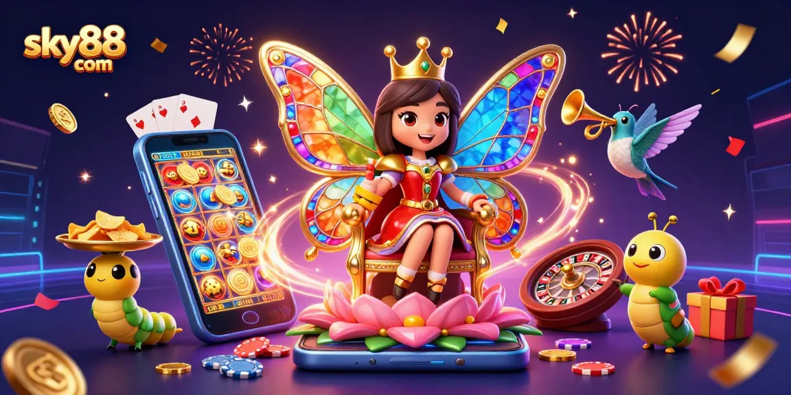 Bet big with sky88 com as the vibrant queen presides over the 3D casino extravaganza.
