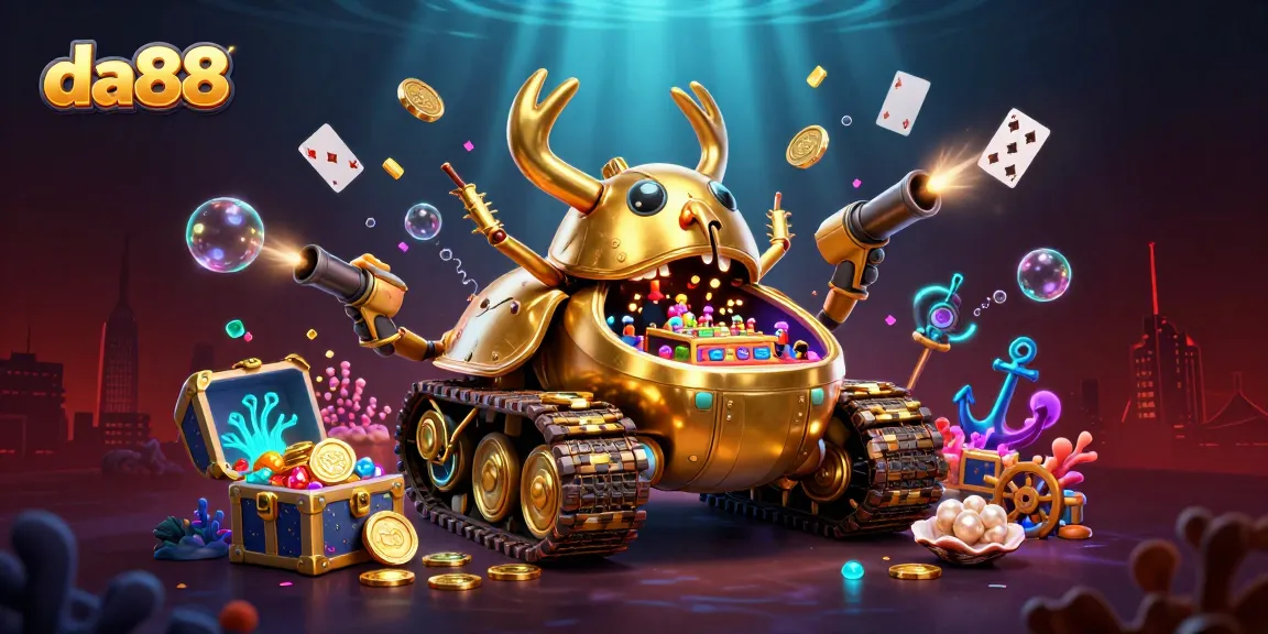 Experience thrilling gaming at da88 with a unique golden beetle casino tank in a vibrant underwater scene.
