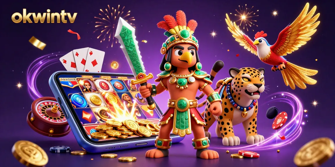 Bet live on okwintv with a captivating 3D Aztec warrior scene filled with gaming excitement.