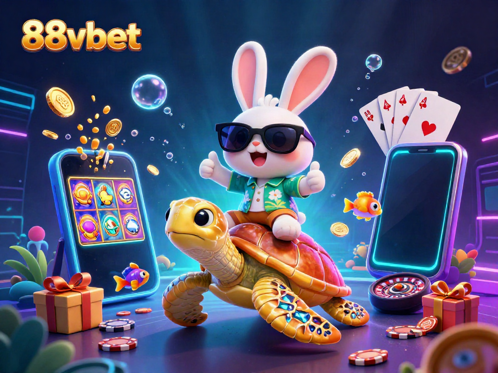Join the fun at 88vbet with a lucky rabbit and golden sea turtle in an exciting gaming adventure.