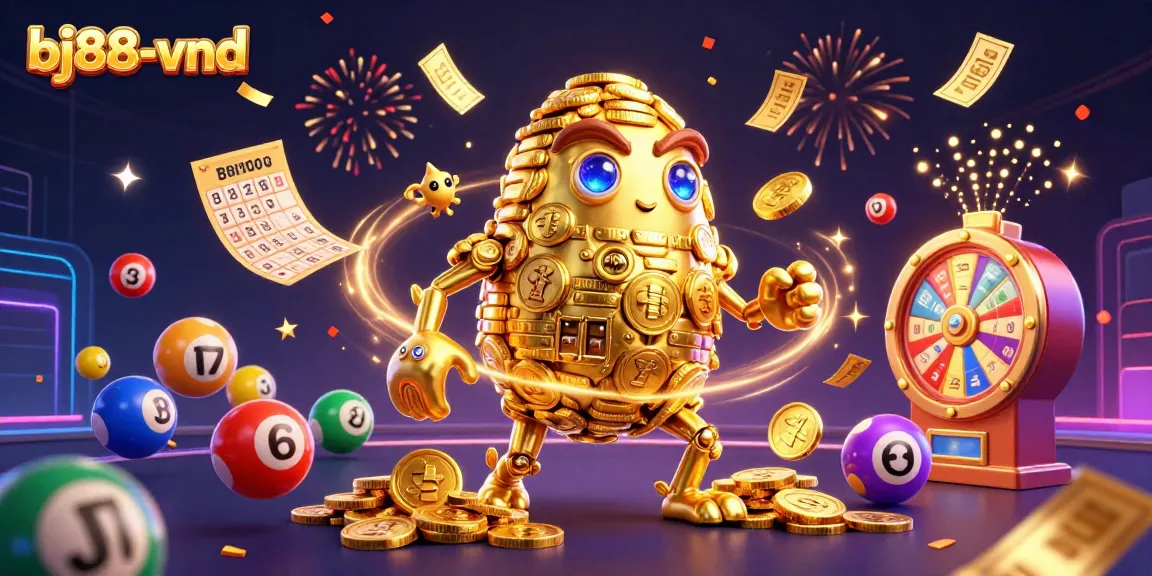 Experience thrilling gaming adventures at bj88-vnd with a dynamic 3D casino scene filled with festive elements.