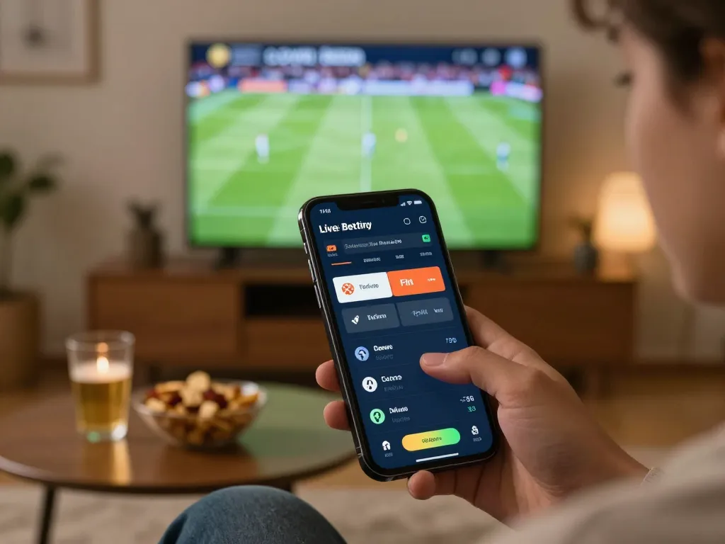 Engaging in Thể thao da88 sports betting on mobile while watching a match at home