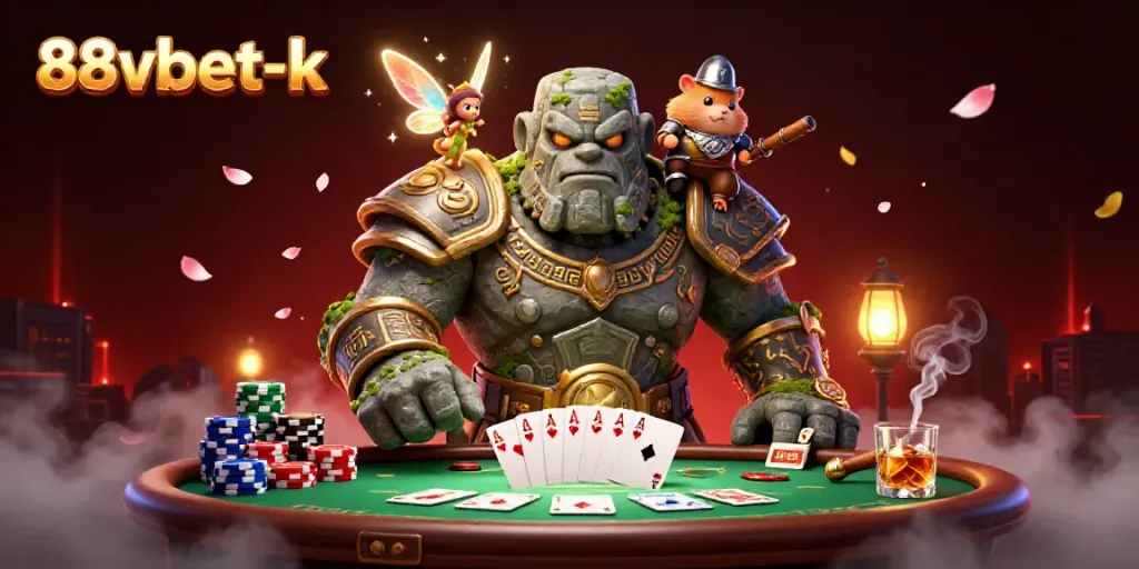 Experience vibrant gameplay with 88vbet-k's colorful casino scene featuring magical characters and poker elements.