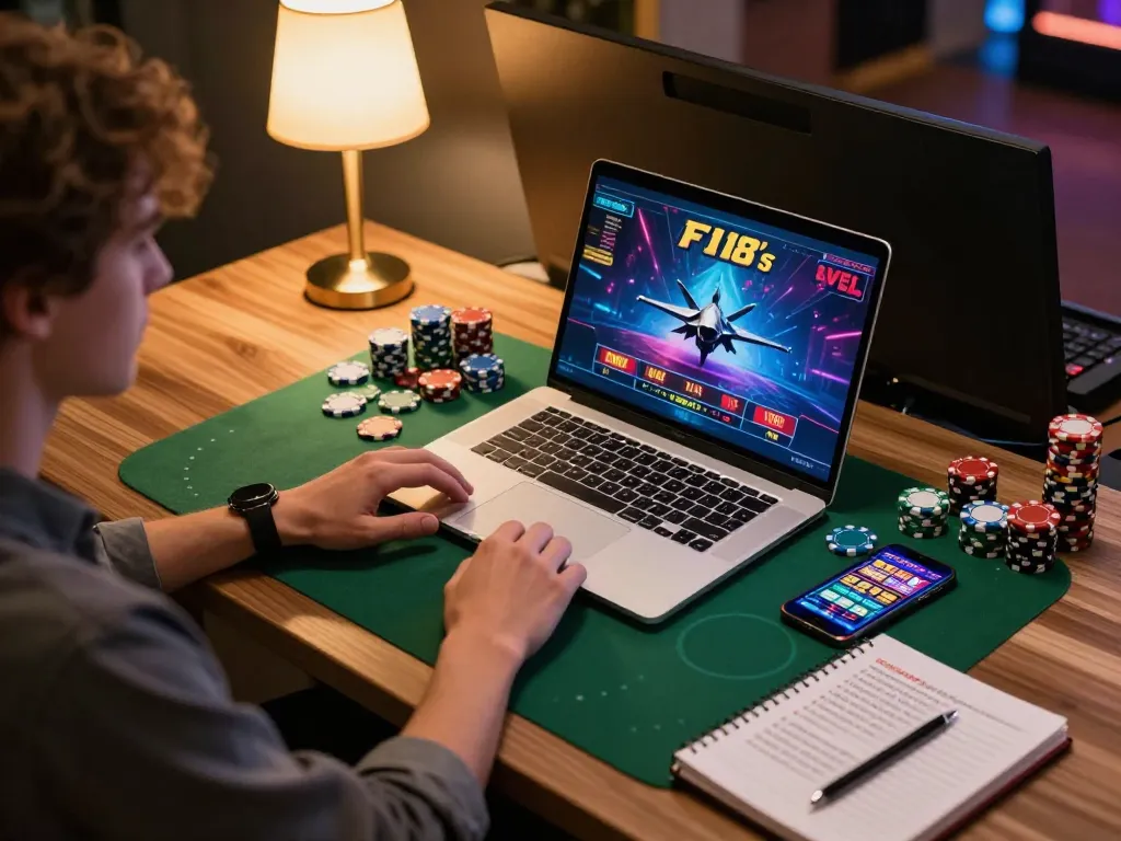Engaged player experiencing F168's live casino vibe through a sleek laptop setup.