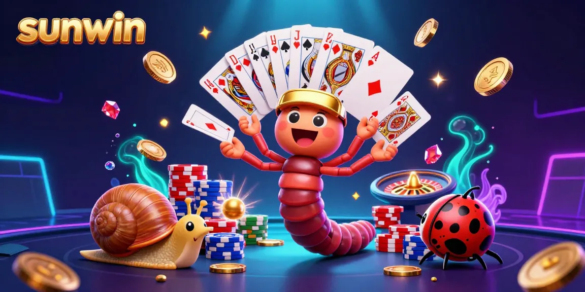 Experience the excitement of sunwin with a colorful 3D casino scene featuring a millipede dealer and dynamic gaming elements.