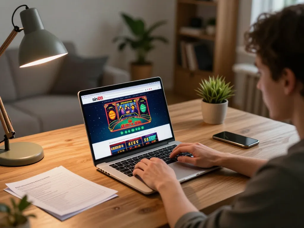 Player engaged in online gameplay on sin88, showcasing a cozy home gaming setup.