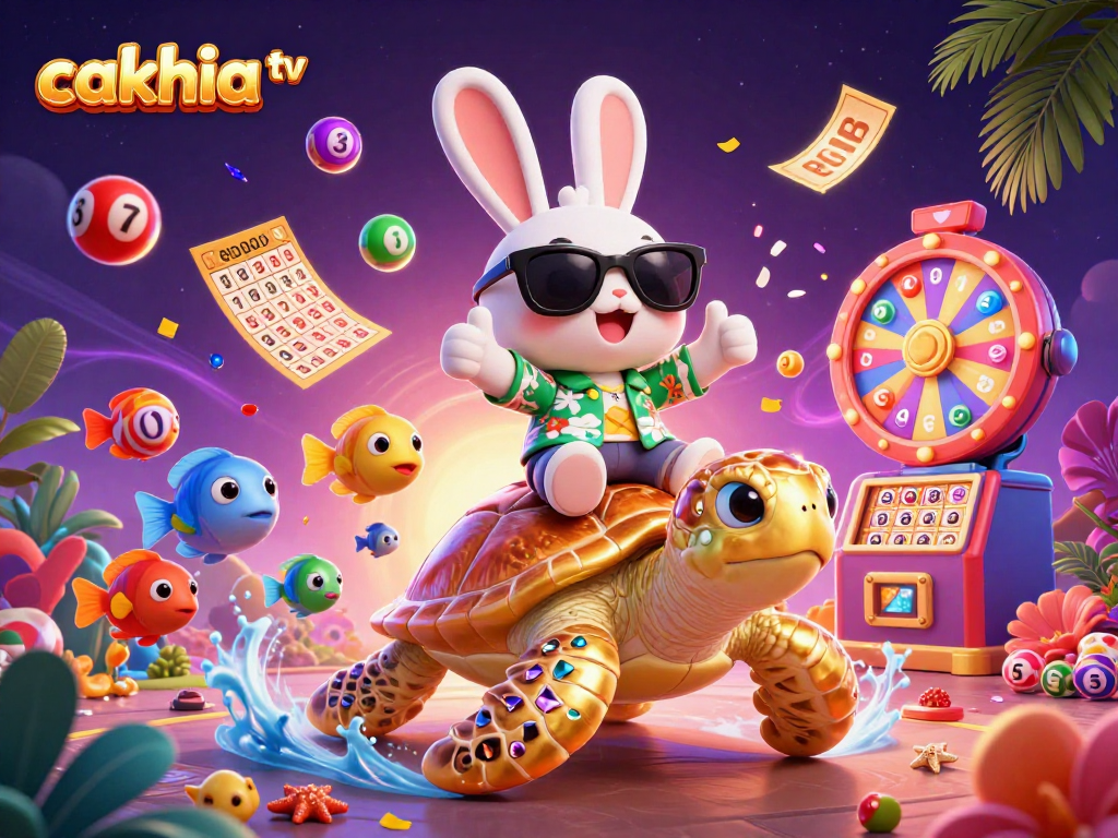 Cakhia TV showcases the joy of lottery with fun characters amidst colorful gaming elements.