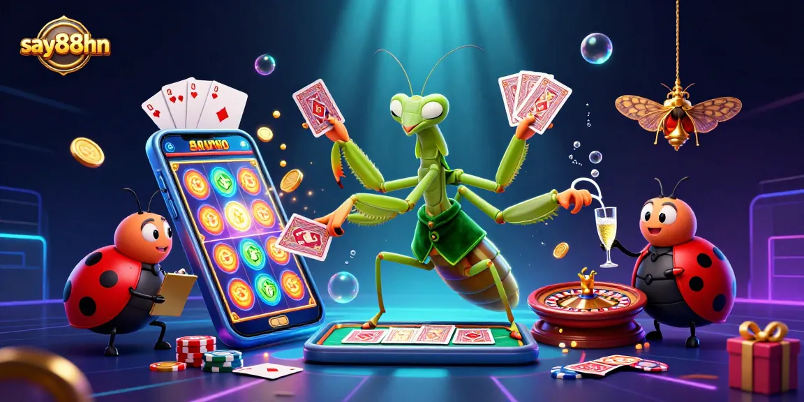 Experience gaming thrills with say88hn through this vibrant casino illustration showcasing exciting elements.
