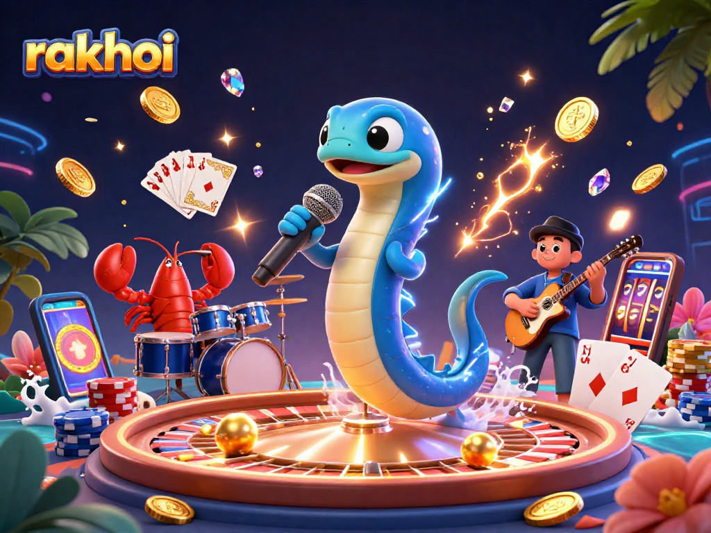 Experience rakhoi's vibrant underwater casino scene featuring an electric eel DJ and casino elements.