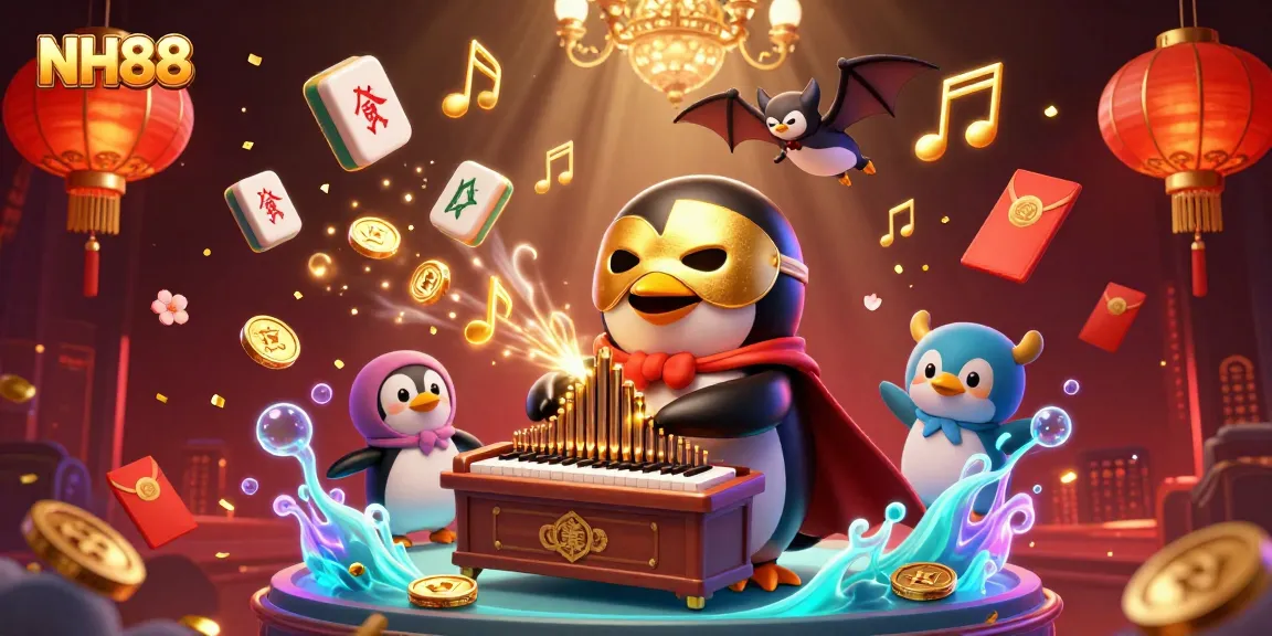 Engage in the vibrant NH88 gaming experience with a phantom penguin at the organ, coins flowing.