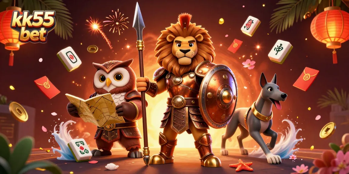 Experience the thrill of kk55 bet with our dynamic online casino scene featuring 3D characters and gambling elements.