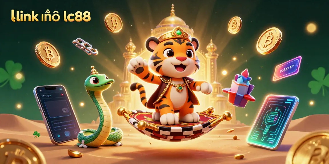 Join the excitement with link vào lc88 in a lively 3D casino scene featuring a tiger sultan and treasures.