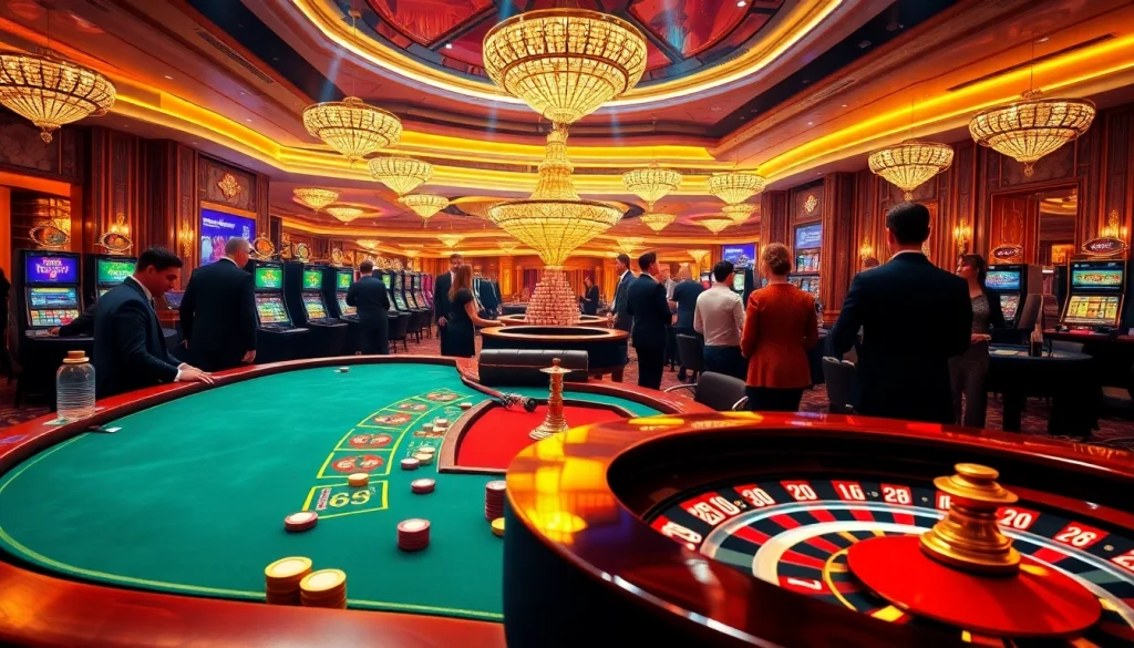 Experience the thrill of gambling at the luxurious DA88 casino with vibrant tables and slot machines.