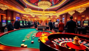 Experience the thrill of gambling at the luxurious DA88 casino with vibrant tables and slot machines.